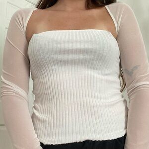 Zara White Ribbed long sleeve with sheer back